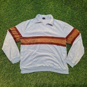 Vintage 70s Velour Chest Stripe Pullover Sweater Womens L/XL USA